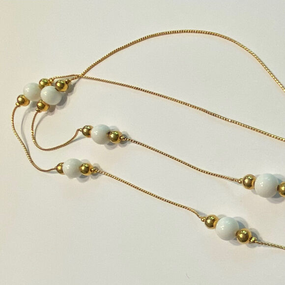 Napier Station Chain Necklace Minimalist Single Strand White Gold Bead Details - Picture 8 of 8